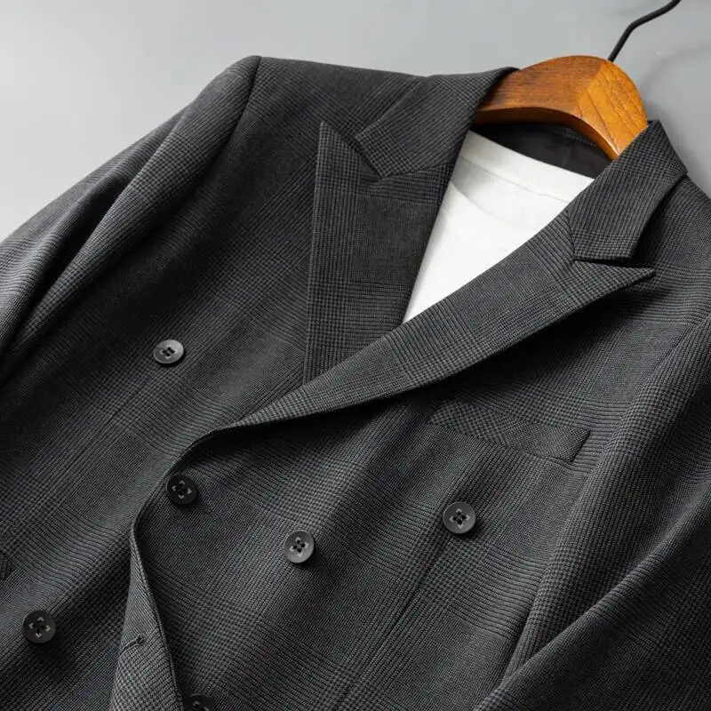 WVGA خريف شتاء جديد رجل المد سميكة منقوشة العصرية دعوى سترة المتخصصة شيك عادية الصدر طويلة الأكمام السترة Ins Y2K W14384 #4