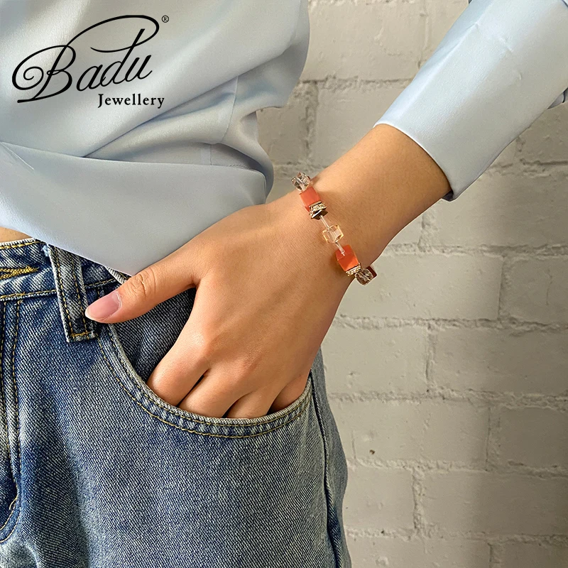 Summer Colorful Square Stone Bracelet for Women Girls Inlaid Crystal Friendship Bracelet Statement Fashion Jewelry 2023 New