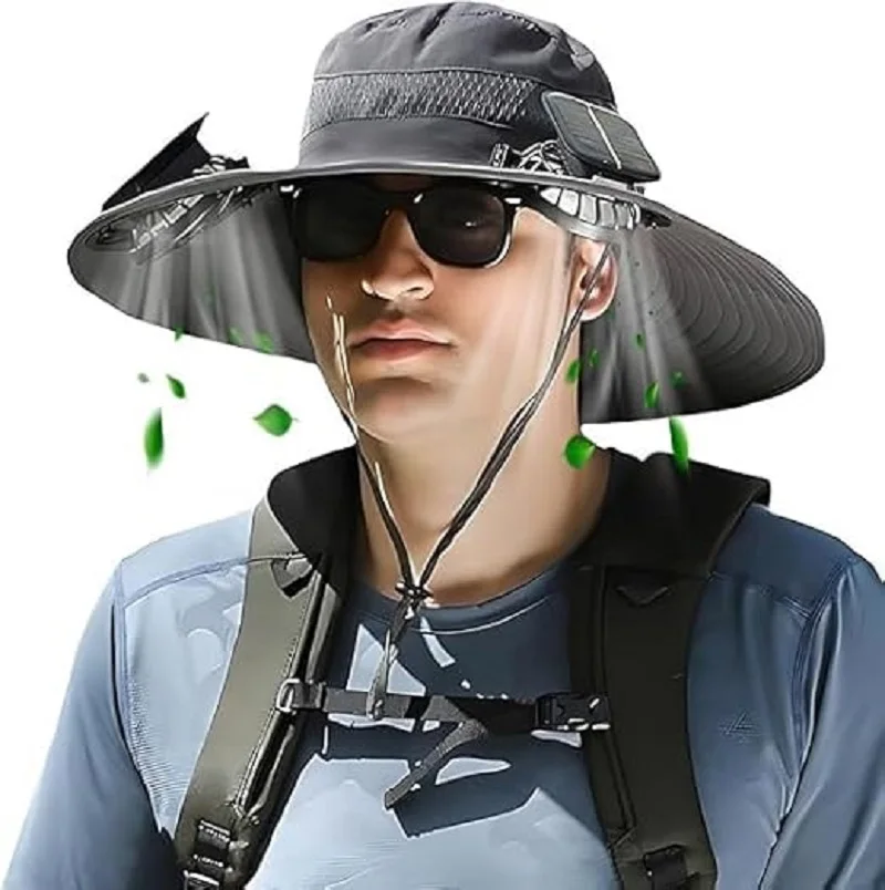 Big Brimmed Sun Hat Large Size Rechargeable Hat Men'S Outdoor Camping And Hiking Solar Charging Fisherman Hat Gift For Father