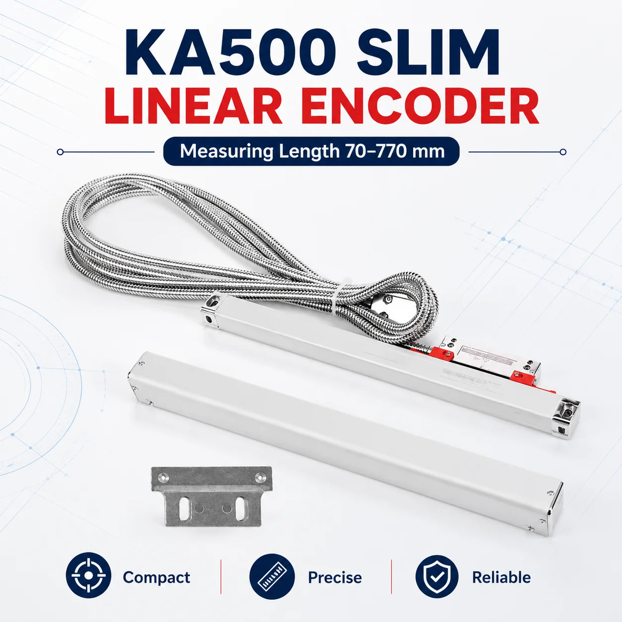 SINO KA500 70 120 170 220 270 320 370 420mm Linear Scale 1microm 0.001mm Slim Linear Encoder Grating Glass Scale Ruler
