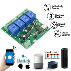 DC 7-32V USB 5V Ewelink WiFi RF Switch Module Wireless Relay Smart Home Remote Control 4 Channel Alexa Googole Home