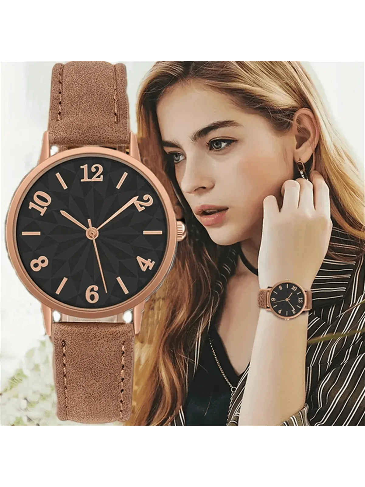 1pc Women's Elegant Minimalist Floral Pattern Face Leather Quartz Wrist Watch, Casual Wear