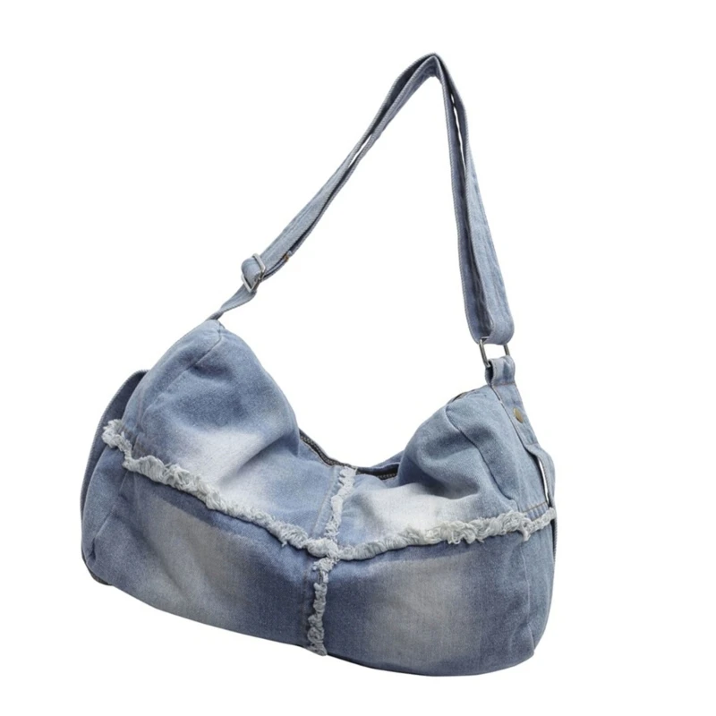 Spacious Jean Fabric Pillow Crossbody Bag with Comfortable Adjustable Strap Shoulder Bag for Office Workers and Students