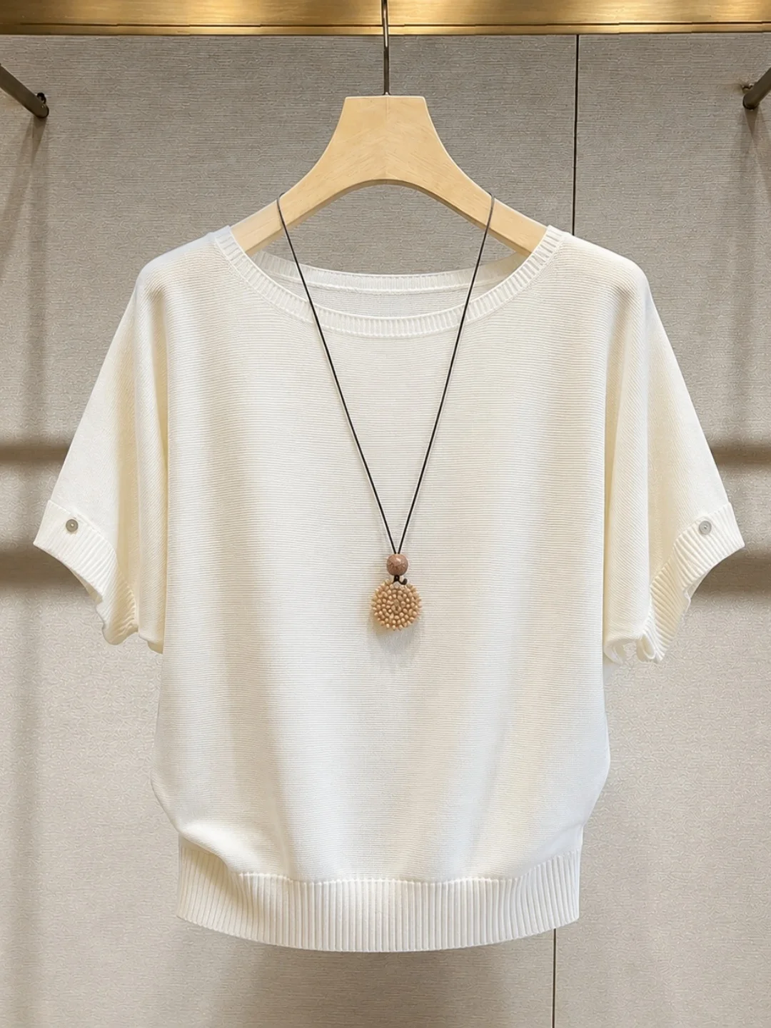 Korean Style Light Beautiful Ice Silk Knitted Shirt Summer Pure Color Fashion Sunscreen Top Age Reduction Design Sense Women'...