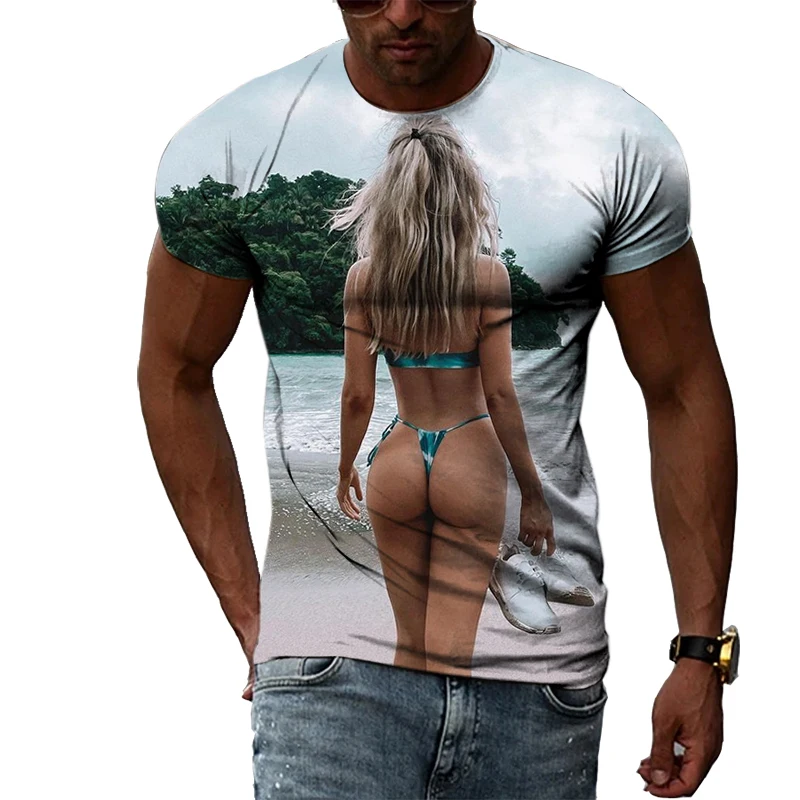 Hip Hop Beach Sexy Girl 3D HD Printing Summer Men\'s T-Shirt Funny Alternative Fashion Cool Quick Dry Classic Crewneck Shirt 6XL