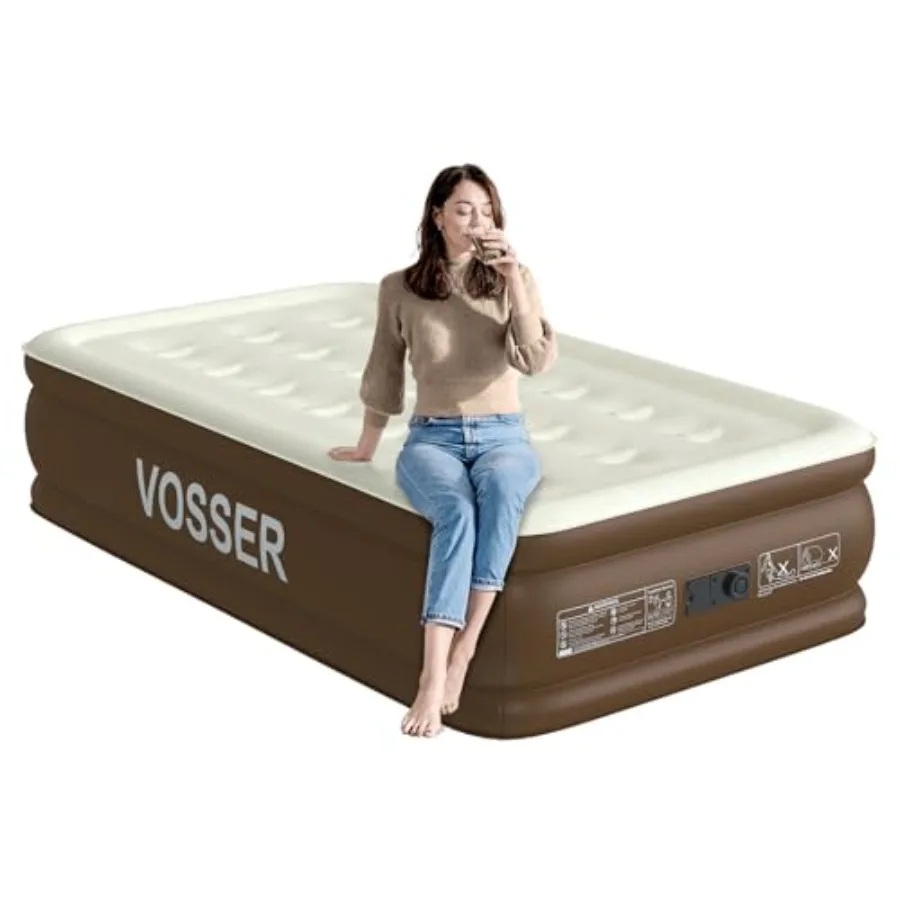 

Twin XL Air Mattress with Built-in Pump 18" Raised 80" Extra Long Inflatable Blow Up Mattress Flocked Top Single Air Bed for Ho