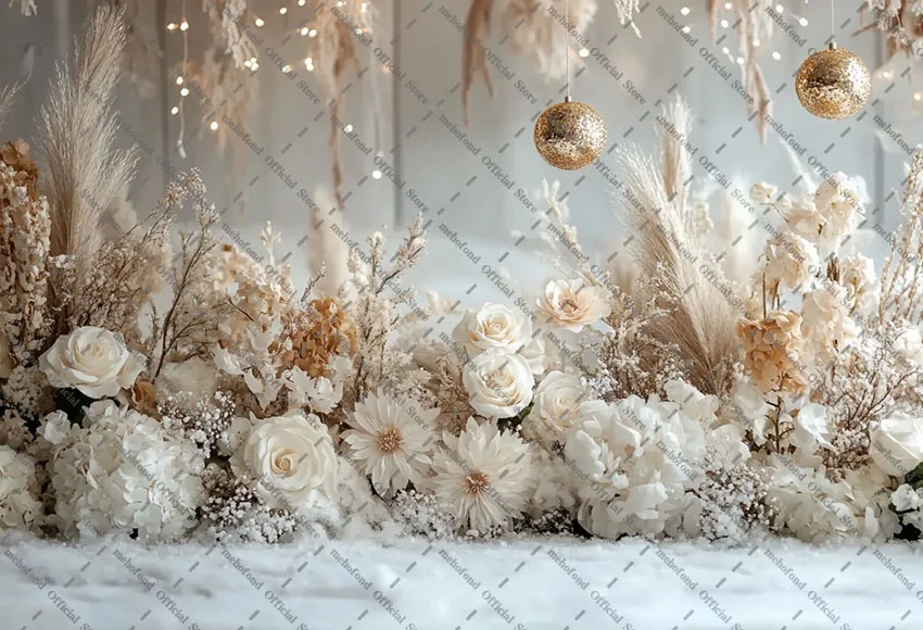 Fondo de fotografía Mehofond Navidad estilo bohemio flores nieve brillo Navidad niños retrato familiar decoración telón de fondo estudio fotográfico