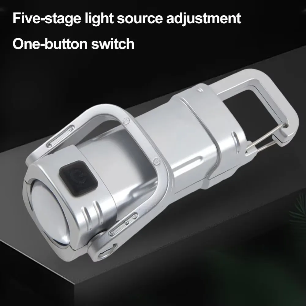 Mini Keychain Flashlights USB Rechargeable With Hook LED Torch Five adjustable levels Ultra Bright Work Light Searching Hiking