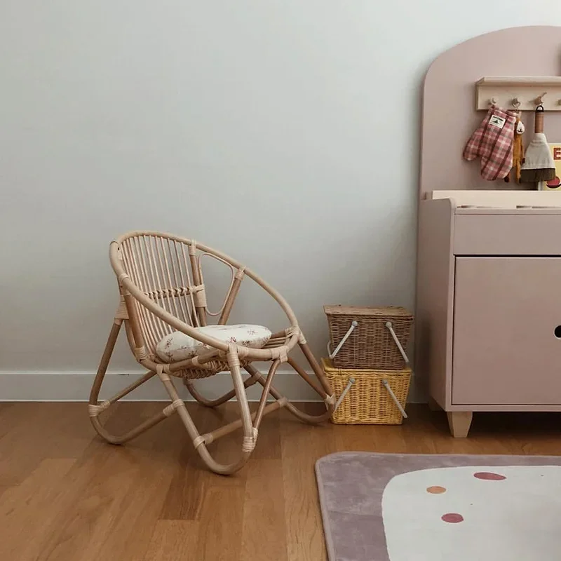 Korean ins homestay wind rattan leisure balcony chair children's room decoration baby small stool Internet celebrity backrest