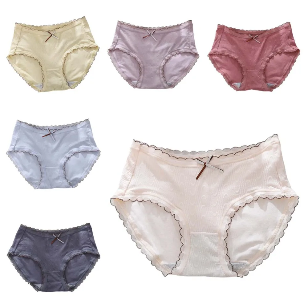 مرونة Bowknot الدانتيل المطبوعة ملخصات منتصف الخصر العشير القوس سراويل الدانتيل القطن المنشعب النساء الملابس الداخلية النساء