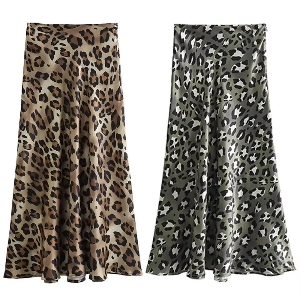 

HH Leopard Print Skirts For Women Vintage Y2k High Waist Side Zipper Slim Skirt Summer Female Fashion High Street Midi Skirt