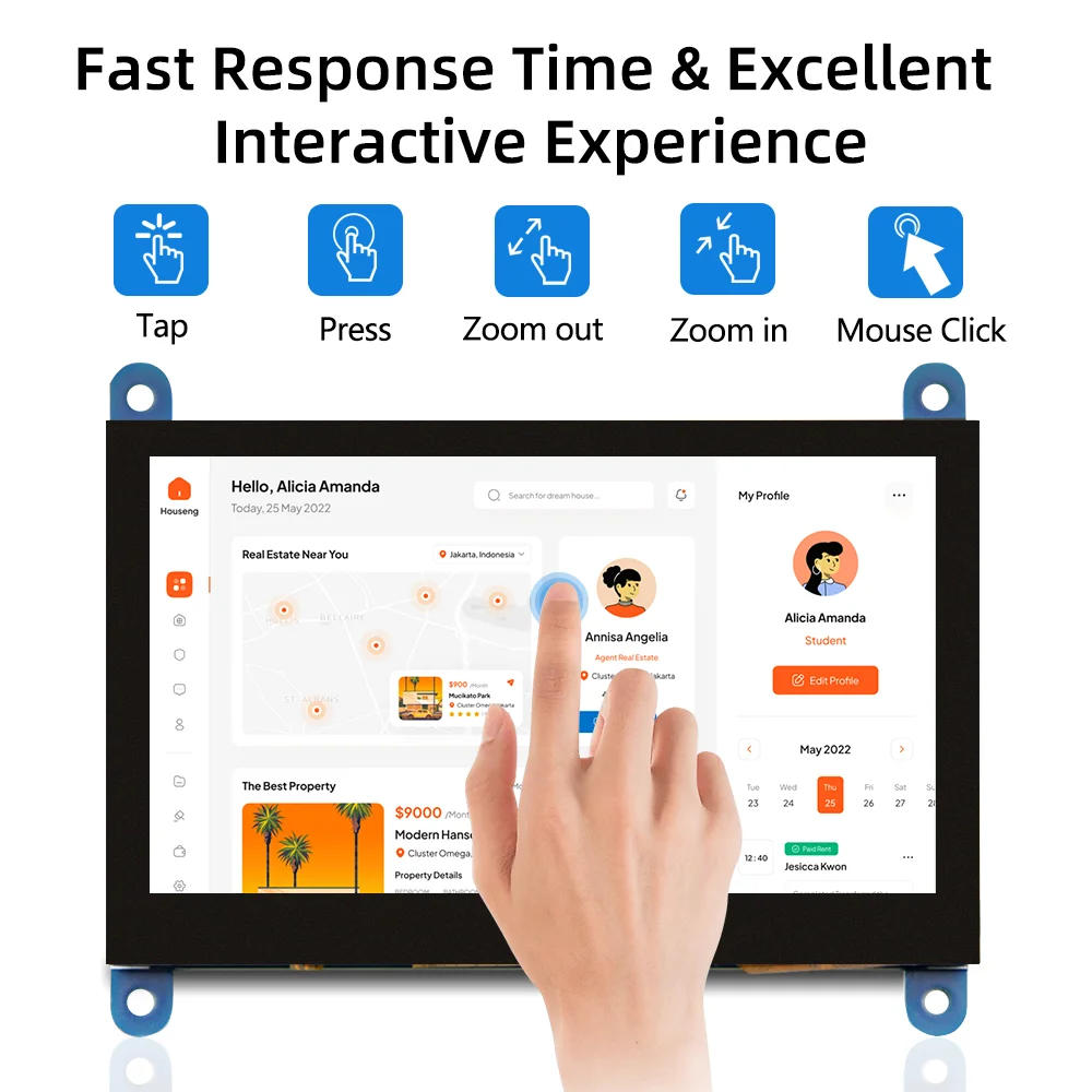 4,3-calowy wyświetlacz HDMI LCD 800×480 pojemnościowy ekran dotykowy dla Raspberry Pi 5 4B 3B 3B 2B B+ B 3A+ A+ Zero W Zero