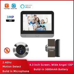 Tuya Smart 3MP WiFi Peephole Video Door Camera Security one-way Audio Night Vision 4.3' HD Video Door Eye Camera