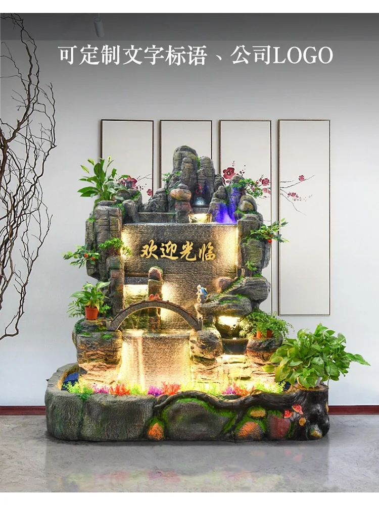 Large floor-to-ceiling rockery fountain water feature living room office balcony humidifier running