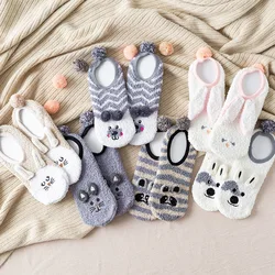 Womens Winter Plush Cartoon Boat Socks Thick Anti-Slip and Warm Socks Cute Home Socks 3D Rabbit Yoga Kawaii Autumn Sock Woman