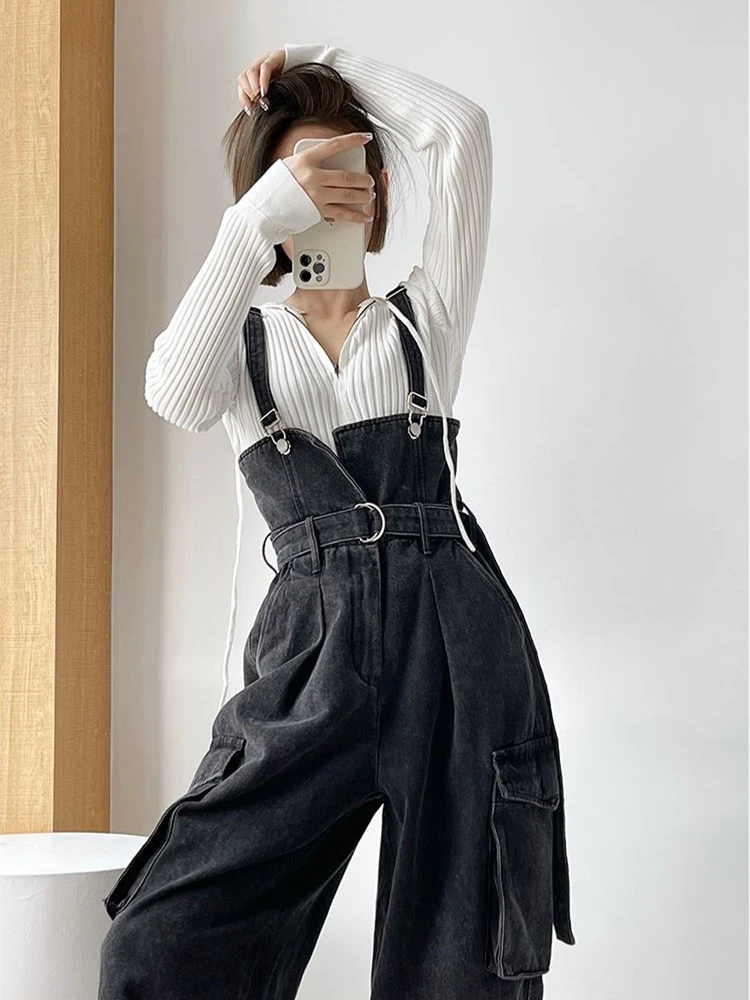 Sexy Denim Overalls Frauen neue Vintage Streetwear Overalls weibliche koreanische Mode gerade lose breite Bein lässige Jeans Hosen