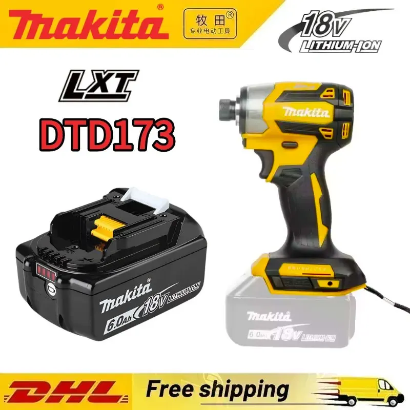 

Makita-18V 6.0Ah battery cordless impact screwdriver, DTD173 brushless drill screwdriver, LED light, household screwdriver, 180