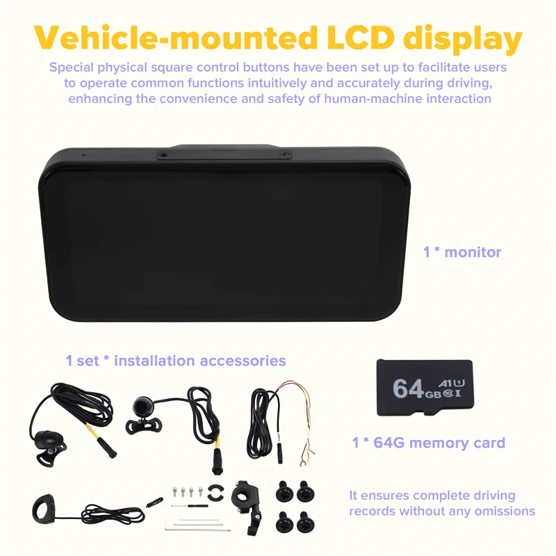 A85E-6.25-Inch Motorcycle Navigation Display Dual 1080P Recording Waterproof Wireless Carplay Vehicle Display