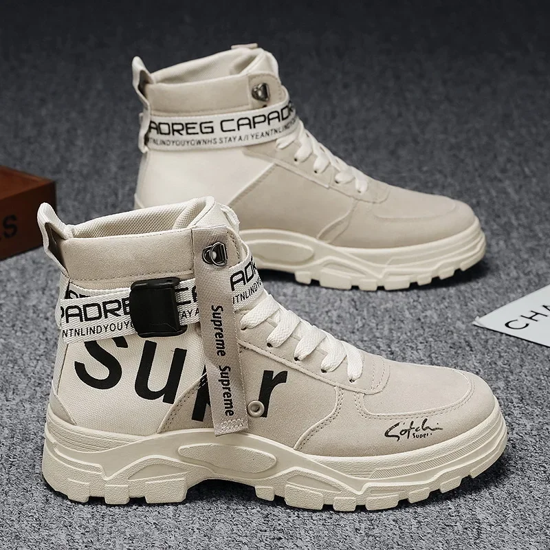 Botas de hombre, botas para hombre, zapatillas informales de lujo, botas de motocicleta para hombre, zapatos para caminar de tobillo alto, zapatos de seguridad de cuero, botas para hombre