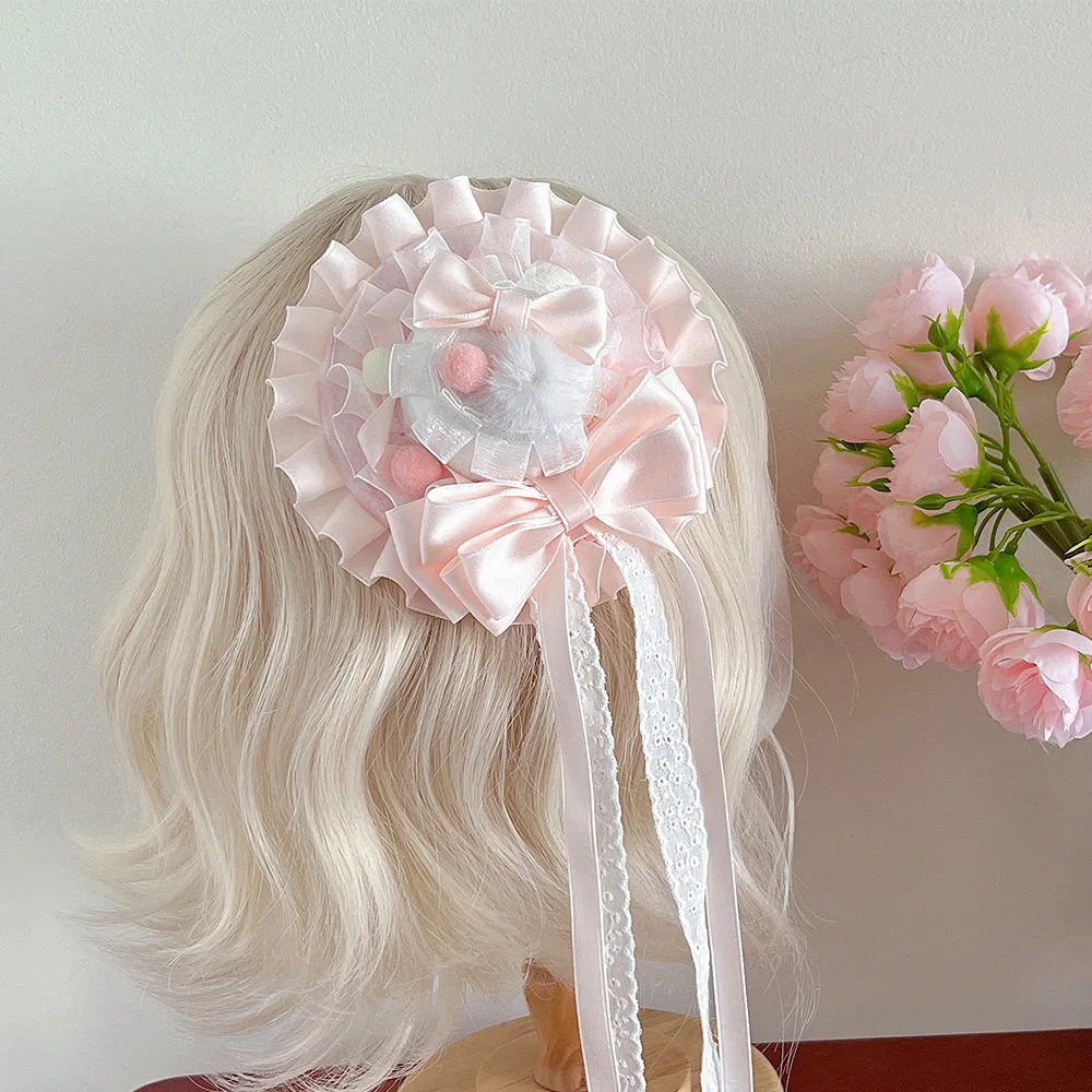 

Handmade Lolita Macaron Series Top Hat Bow Flat Hat Birthday Photo Props Hairpin Hair Accessories