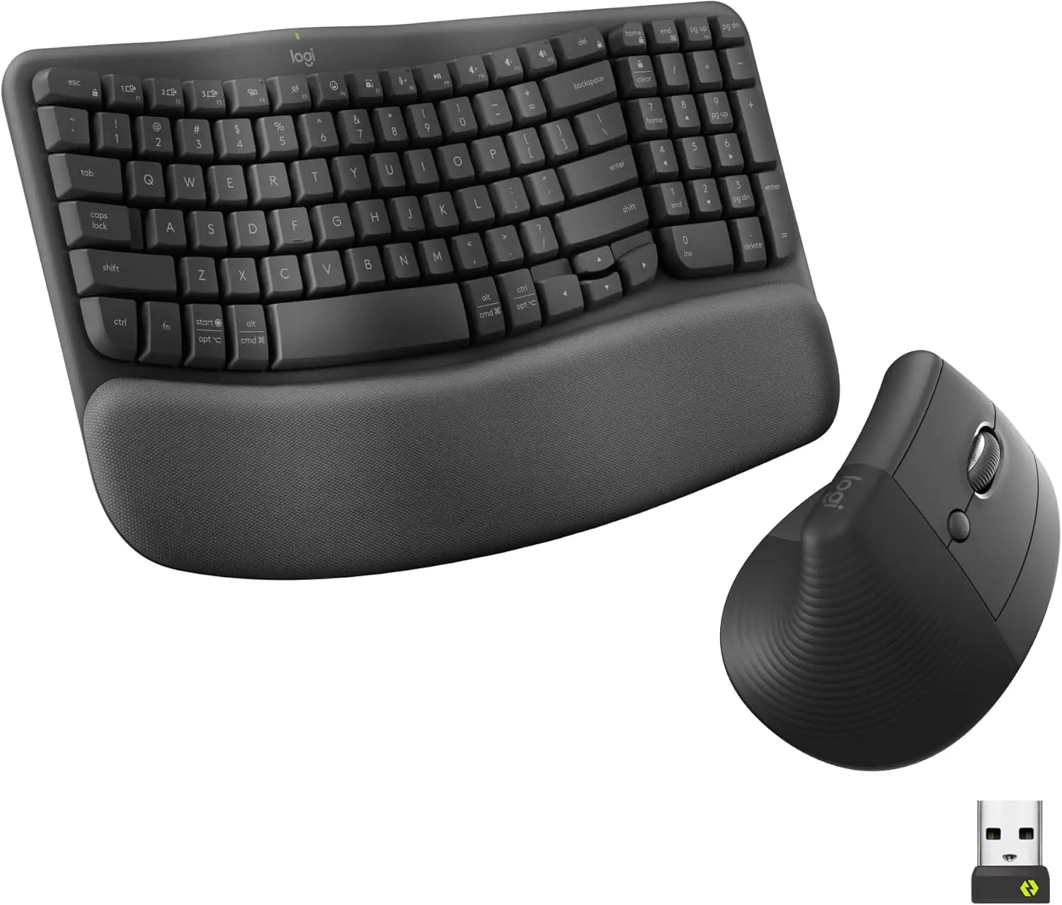 

Ergonomic Wireless Keyboard and Mouse Combo with Cushioned Palm Rest, Easy-Switch, Bluetooth for Multi-OS - Graphite
