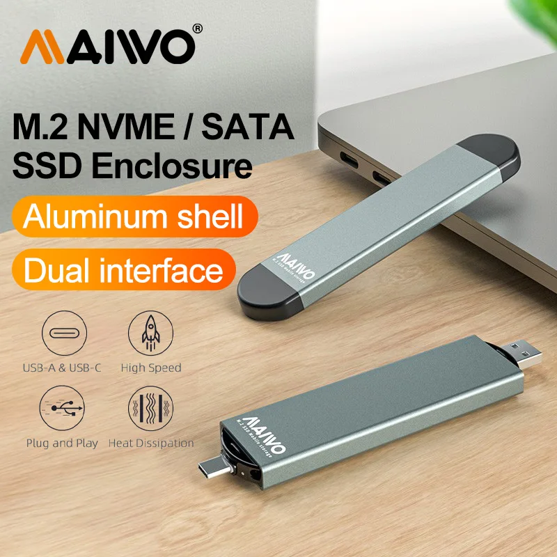 MAIWO Dual Protocols M.2 NVME NGFF SATA Enclosure USB 3.1 Type C SSD Adapter for NVME PCIE NGFF SATA SSD Disk Box M.2 SSD Case