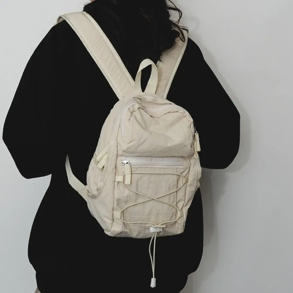 Unisex Drawstring Nylon Backpack New Solid Color Causal School Backpack Simple Women Men Mountain Bag