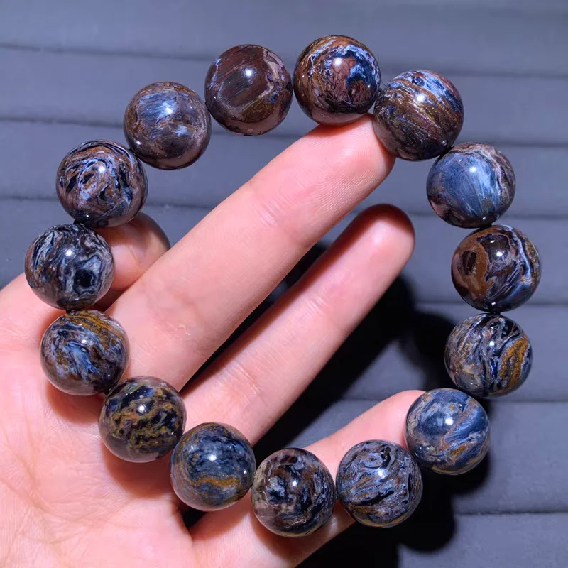 Natural Blue Pietersite Chatoyant Beads Bracelet Women Yellow Pietersite Rare Round Beads Cat Eye Rare Namibia AAAAA view 5