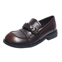 Women round Toe Chunky Heel Retro Style College British Leather Shoes Easy to Wear Flat Footwear Adults Female Loafers