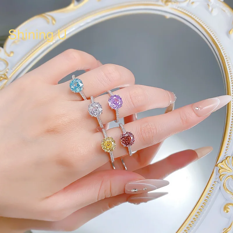 

Shining U S925 Silver 2.5CT Octagon High Cabon Daimond Gems Ring for Women Fine Jewelry Anniversary