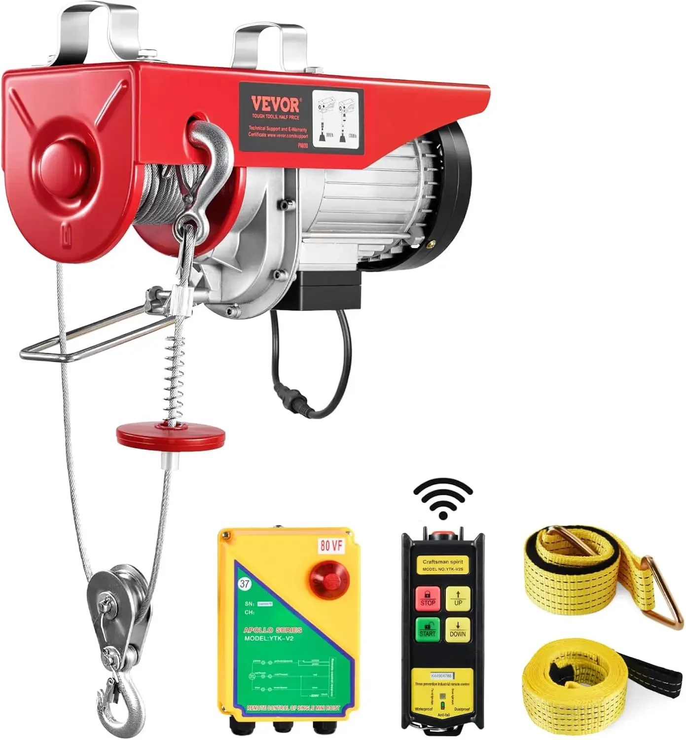 Electric Hoist, 1760 lbs 120V Electric Winch with 328 ft Wireless Remote Control, 40 ft Single Cable Lifting Height, Single/Doub