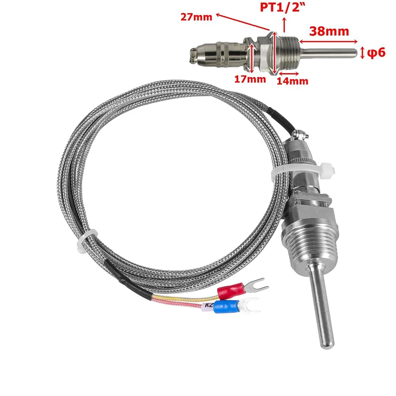 1250°C K Type Detachable 3Pin Connector Temperature Sensor Stainless Steel Probe Thermocouple Tube Thread 1/2’\'NPT Aviation Plug