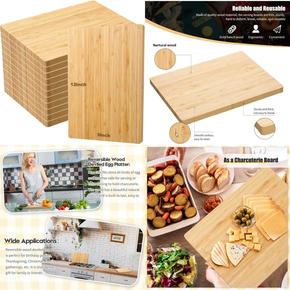 

Set of 12 Bamboo Chopping Boards, Thick & Unfinished, Ideal for Crafting, Serving, DIY Gifts, Weddings & Housewarmings (Rectangu