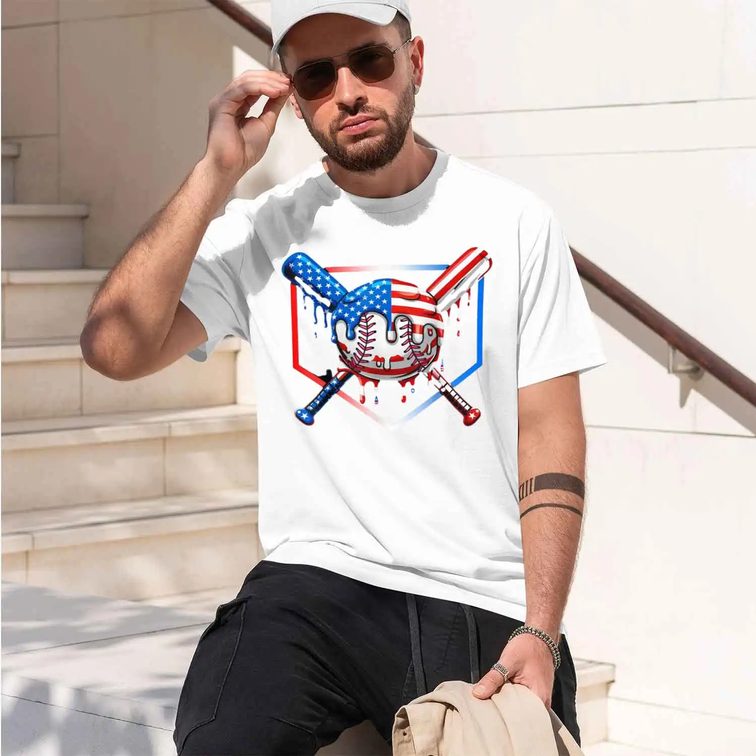 Baseball ip Ameran Flag th 4Th Of July T-Shirt Summer Short-Sved Breathable Sweat-Wking Versatile Trendy 2026 New Model Short-sl
