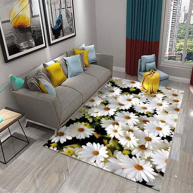 3D Colorful Fresh Flower Carpet for Kitchen Carpet with Romantic Floral Living Room Bathroom Floor Carpet Girl Bedroom Rug Decor