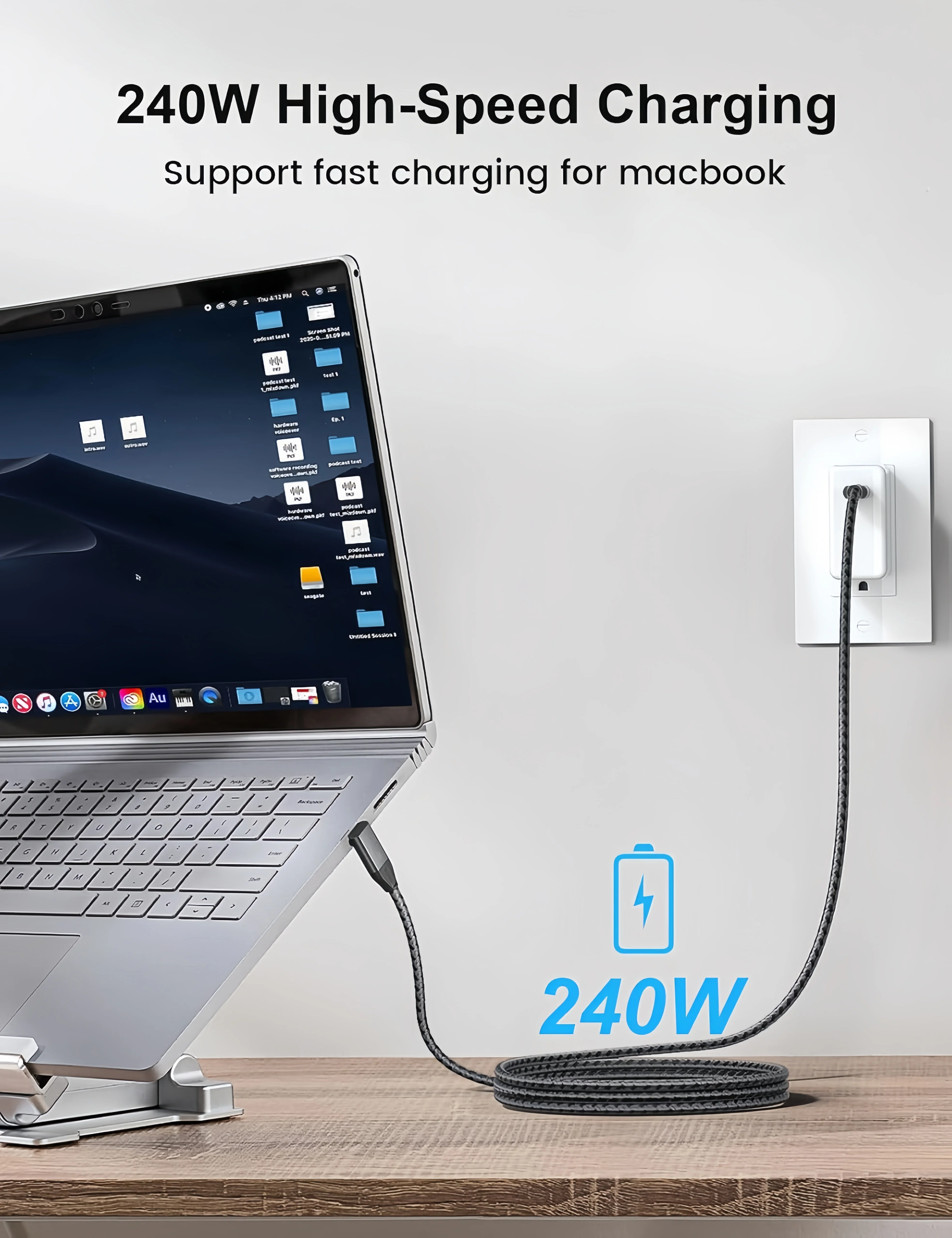 10PCS 240W 10A C 8K60HZ High-Speed Nylon Gevlochten Oplaadkabel Haakse Elleboog PD Compatibel voor Snelle Datatransmissie Auto C