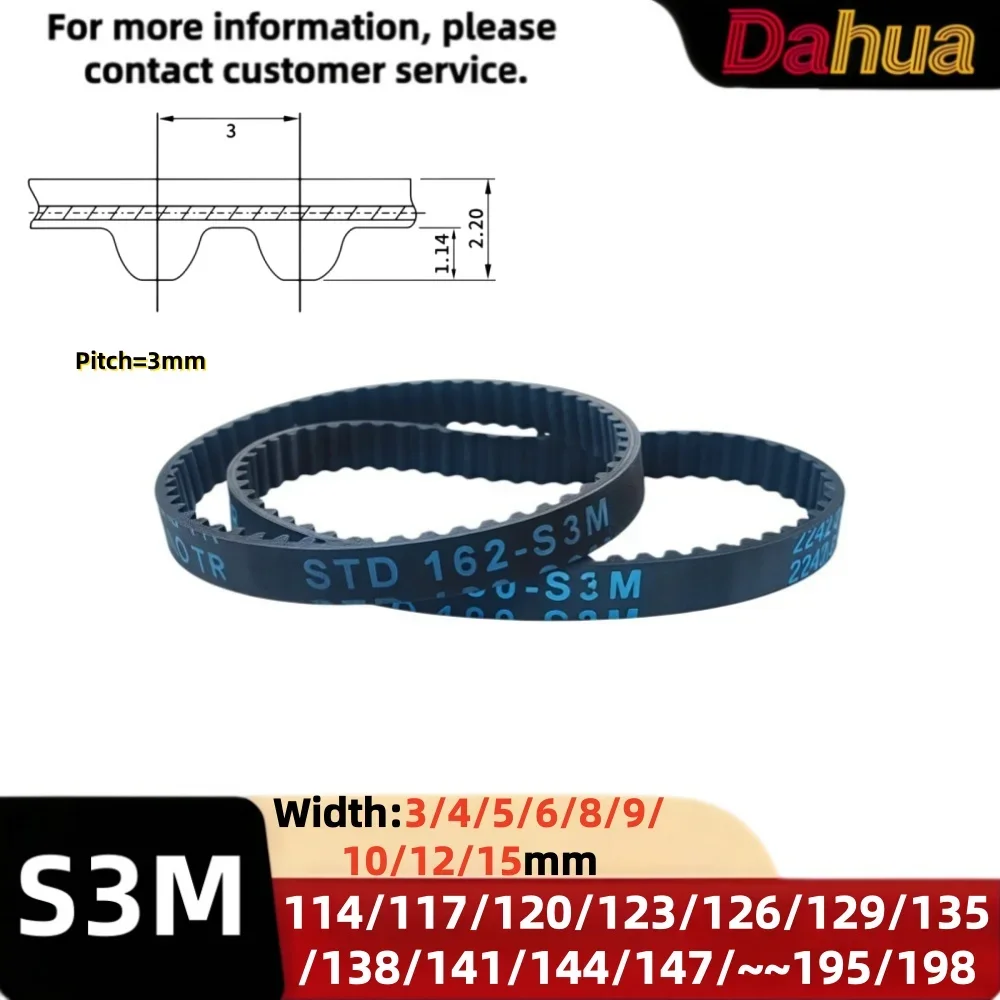 S3M Zahnriemen 114/117~195/198mm Breite 3/4/5/6/8/9/10/12/15mm Gummi Geschlossener Zahnriemen 3mm Teilung für 3D-Drucker CNC-Teile