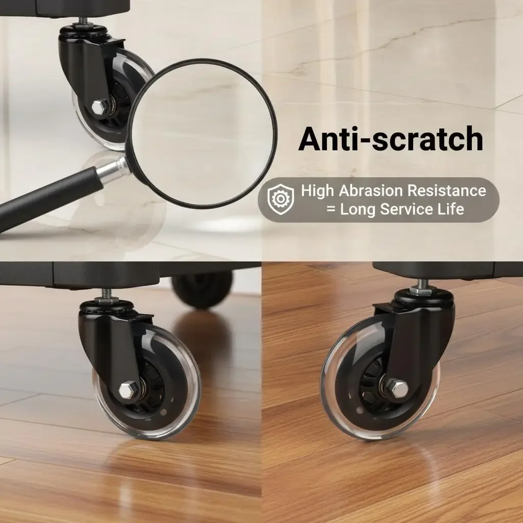 4 Inch M8 Thread PU Caster Wheel Transparent Universal Swivel Casters Heavy Duty Furniture Trolley