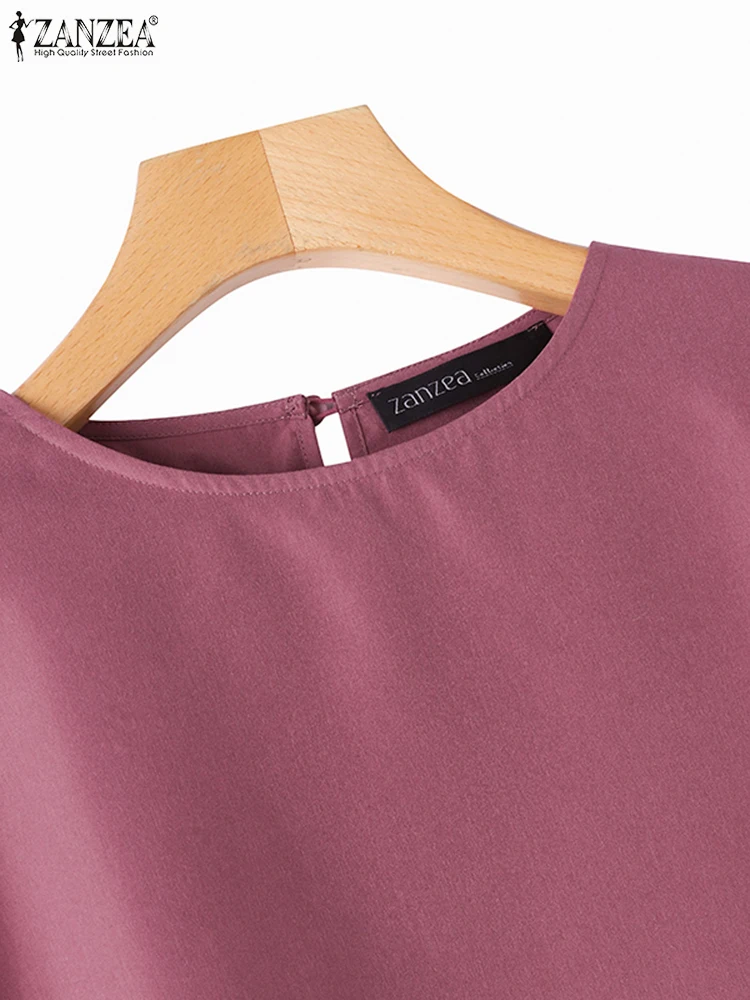 

ZANZEA Women Blouse 2025 Summer Fashion Casual 3/4 Sleeve Ruffle Hem Shirt Elegant Loose Irregular Work Tunic Round Neck Blusa