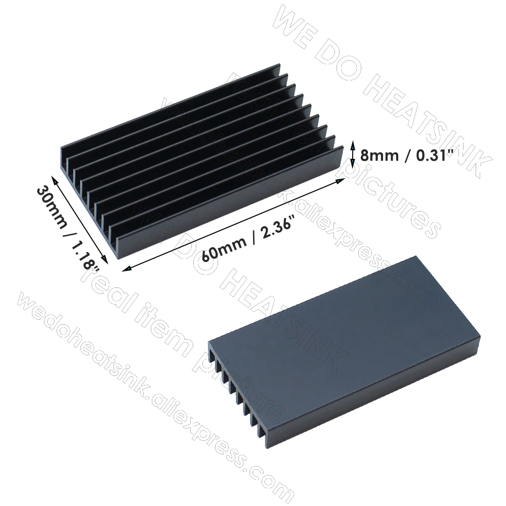 WE DO HEATSINK 5pcs 60x30x8mm Aluminum Black Anodized Heatsink Radiator Cooler