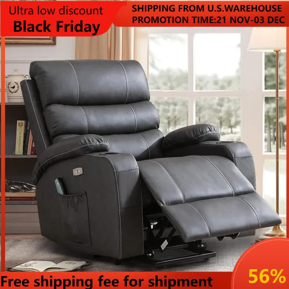 

Power Lift Recliner Chair - Breath Leather Electric Recliner for Elderly - Heavy Duty Reclining Chair with Side Pockets, USB Cha