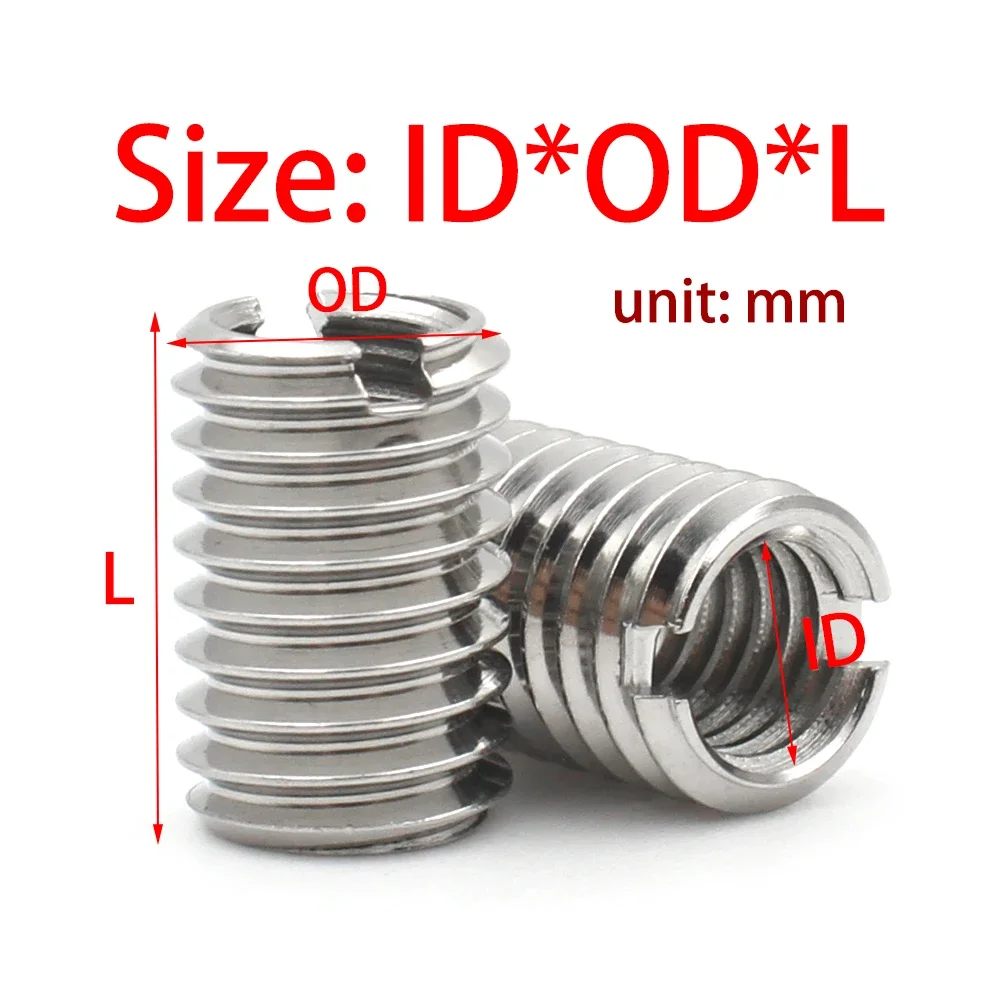 1/2/3/5/10pcs M2-M12 Stainless Steel Sotted Inside Outside Self Tapping Thread Insert Adapter Screw Nuts Sleeve Converter Nut