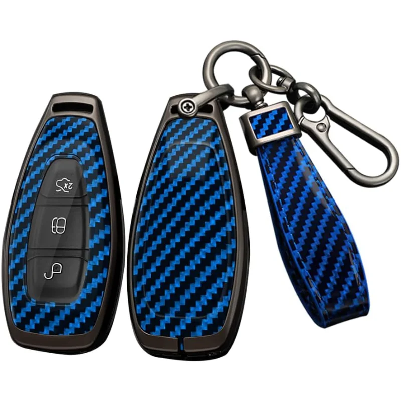 

Key Fob Case Fit For Ford Smart Remote Car Key Protector Metal Key Shell Carbon Texture Cover Fit For Ford Focus 3 4