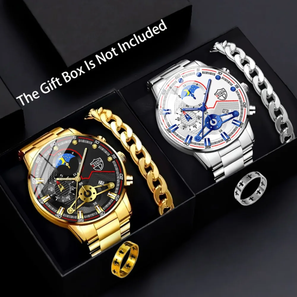 

Набор мужских кварцевых часов, 6 шт./компл., 2 часа, 2 браслета и 2 кольца, ремешок из сплава, мужские часы - мужские подарки