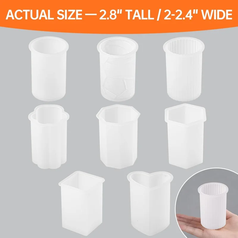 8 Silicone Candle Mold Set，Include 50 Candle wicks and 10 A wooden candle wick tray，Various shapes of candle molds，Suitable for