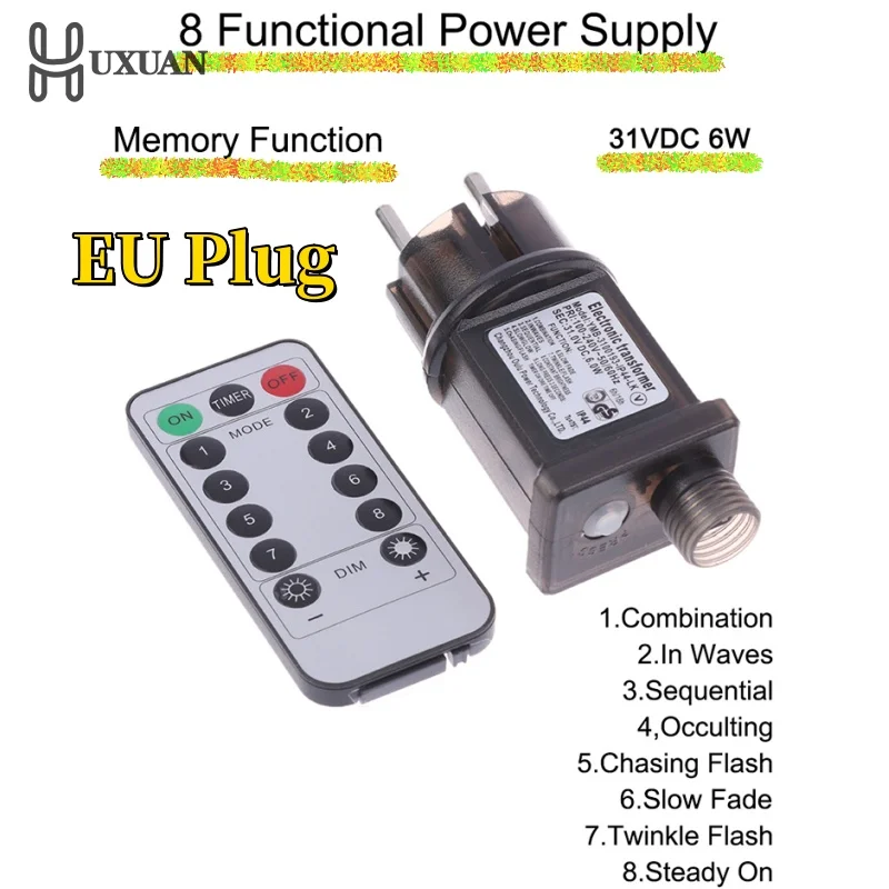EU Plug AC 220V To 31VDC 6W 8 Functional With Remote Control SELV LED Lamp Driver Switch Adapter IP44 Waterproof Laser Lighting