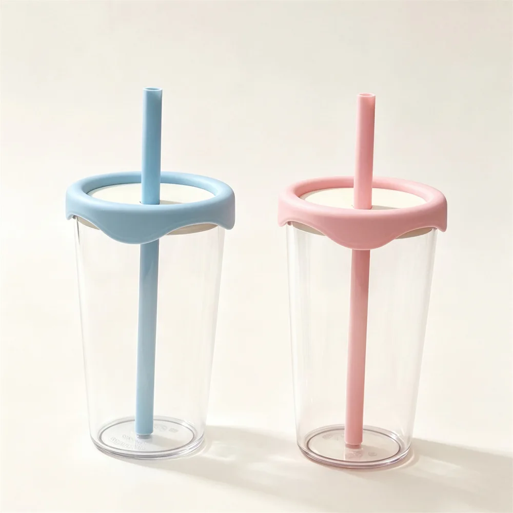 500ml Single-layer Straw Cup Milk Tea Cup Plastic Cup High-looking Ins Style Tritan Straw Cup