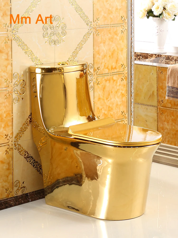 Artistic Plain Golden One Piece Closestool Siphon Fluishing S-Trap Floor Mounted Luxious Villa Bathroom Seat Toilet WC