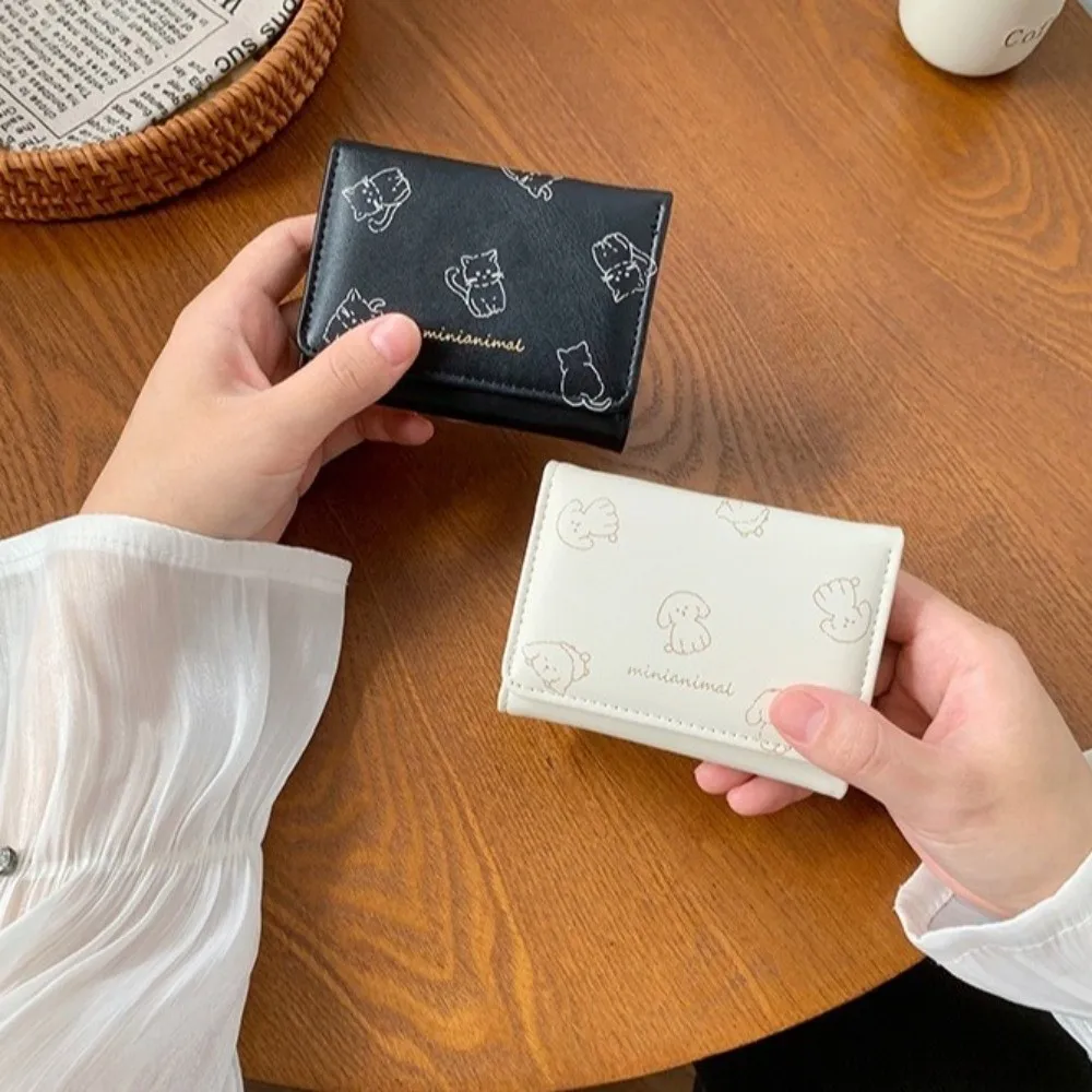 Fashion Korean-Style Cartoon Trifold Wallet Cute Pattern Minimalist Card Holder Soft Rabbit Pu Leather Coin Purse Daily Outings
