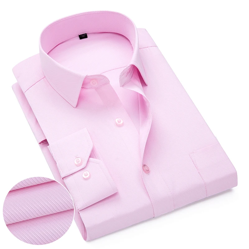 Pink White Blue Twill Men's Formal Shirt Soft Non-iron Classic Slim Casual Shirts Business Office Wedding Banquet Base Dress